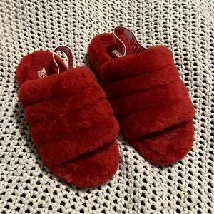 UGG Red Fuzzy Slippers